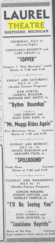 Laurel Theatre - Jul 11 1946 Ad